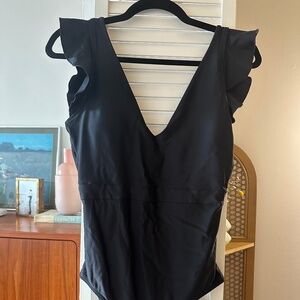 summersalt Black Ruffle Sleeve One-Piece Swimsuit
